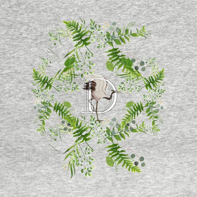 Botanical Monogram D letter with Heron bird detail. by sinemfiit